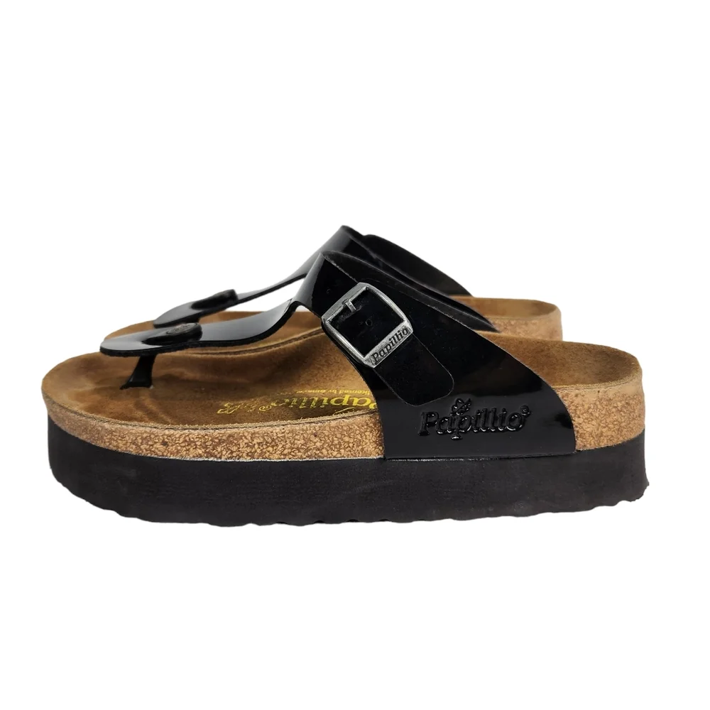 Birkenstock Papillo Gizeh Platform Vegan Black Patent Sandals Size Women's 7 - Picture 3 of 10